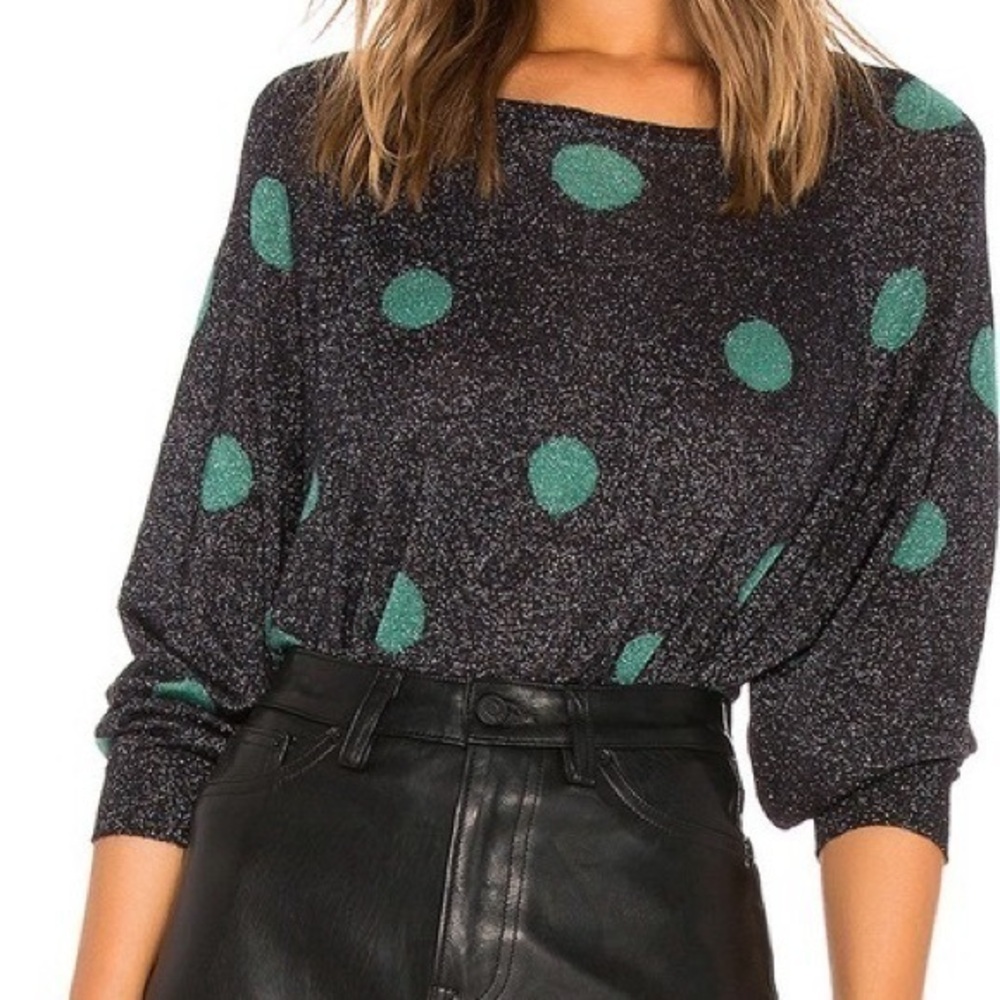 Autumn cashmere green and black shimmer polka dot sweater